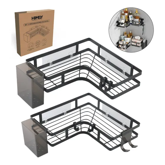 Organizador De Ducha Homely Acero Inoxidable Adhesivos Resistentes Set X2