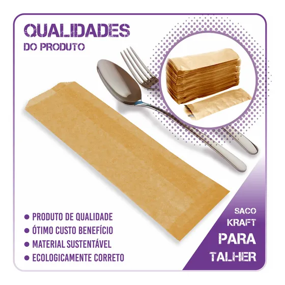 Saco De Papel Pardo Liso - Embalagem Para Talher - 1000 Uni