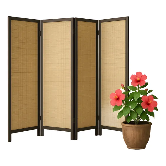 Biombo Boho Nhome 4 Paneles Madera Ratán Clásico