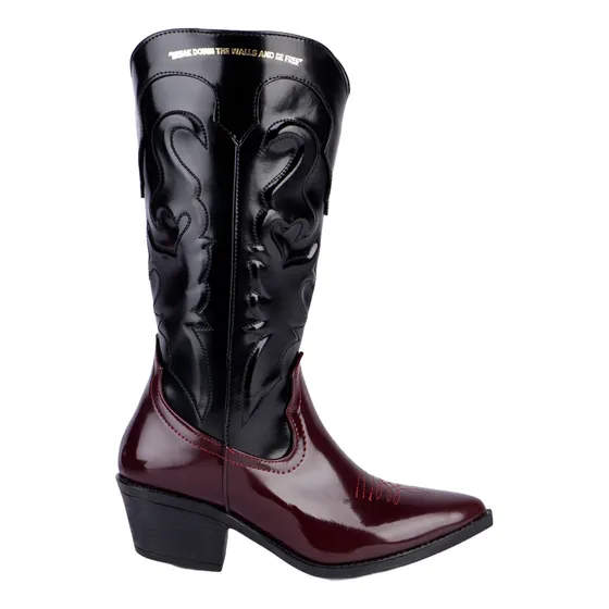 Bota Vaquero Color Negro Vino Maquech Para Mujer 8008