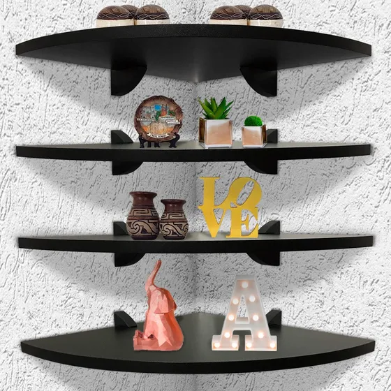 Kit 4 Prateleiras De Canto Organizadora 35 X 35 Preto