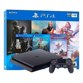 Ps4 Slim 1 Tb 2 Controles + Jogos Preto Ps4 Slim 1 Tb 2 Controles + Jogos Preto