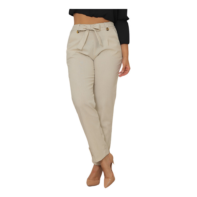 Calça Linho Alfaiataria Jogger Fita Cintura Alta Social Laço Calça Linho Alfaiataria Jogger Fita Cintura Alta Social Laço