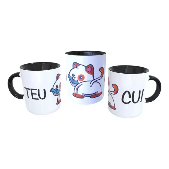 Caneca Gatinho Malcriado Teu Cu Presente Divertido Cor Preto