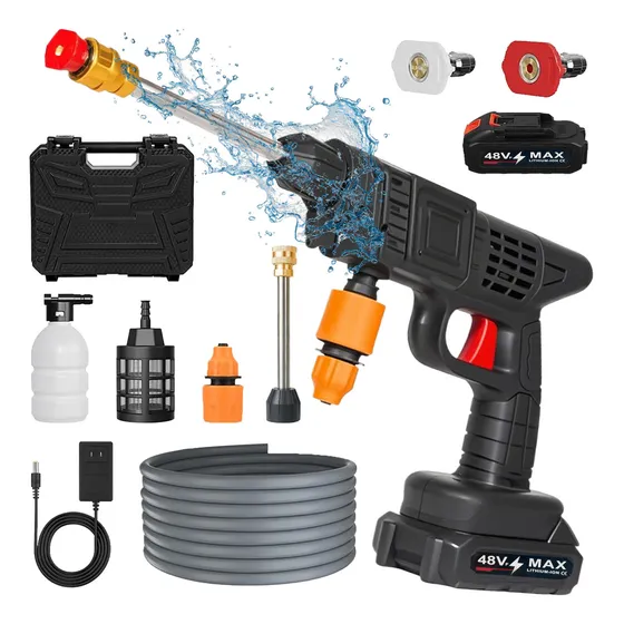 Kit Completo Lavadora Alta Pressão Portátil Sem Fio Recarregável Com Bateria, Bicos, Maleta, Mangueira, Sabão Pistola Elétrica P/ Carros, Motos, Jardim, Limpeza Externa