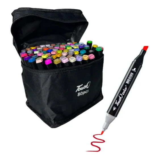 Marcadores Kit 80 Canetinhas Ponta Dupla Estojo Bolsa Cores