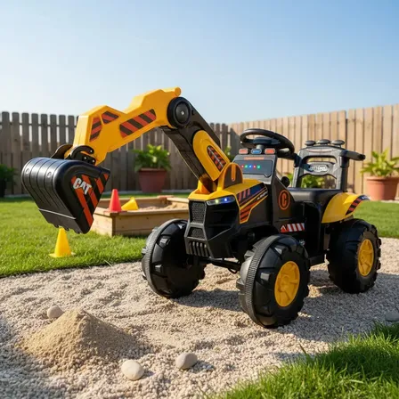 Escavadeira Trator Elétrico Infantil Com Caçamba Brinquedo Conect Brinq Luzes, Som Recarregável Para Crianças Diversão Ao Ar Livre Amarelo 127v