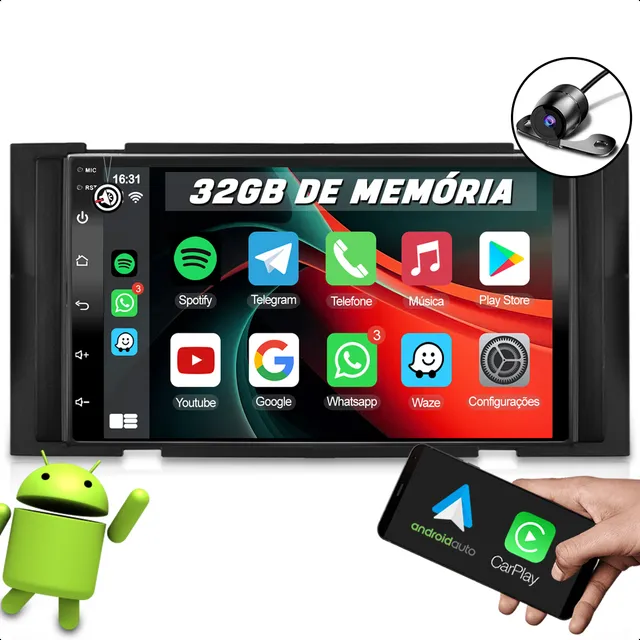 Midia De Carro 2 Din Som Rádio Android Carplay Sem Fio Gps