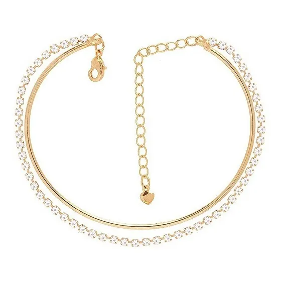 Pulseira Bracelete Madrinha Strass Folheado A Ouro 18k Diâmetro 26