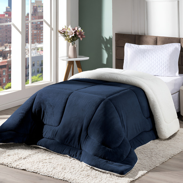 Edredom Dupla Face Solteiro Sherpa (opções de cores)