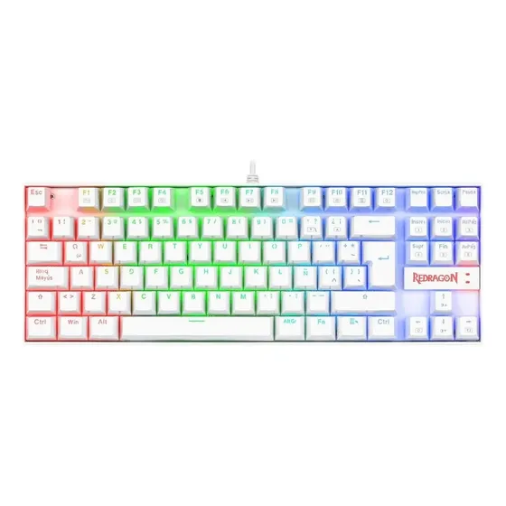 Teclado Gamer Redragon Kumara K552 QWERTY Español Latinoamérica Color Blanco con Luz RGB