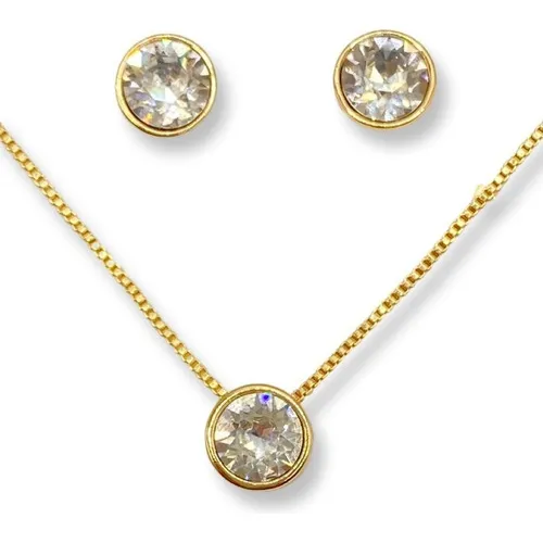 Conjunto Punto Luz Swarovski Elements Baño Oro Rosa 18kl