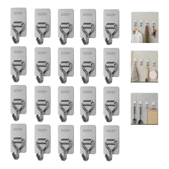 Gancho Acero Impermeable Colgador Set 20pcs Muro Adhesivo