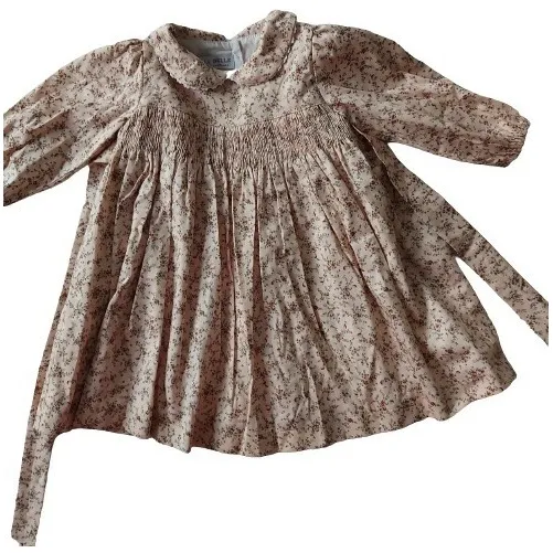 Vestido Floreado Con Nido De Abejas Para Niña De 12-18 M