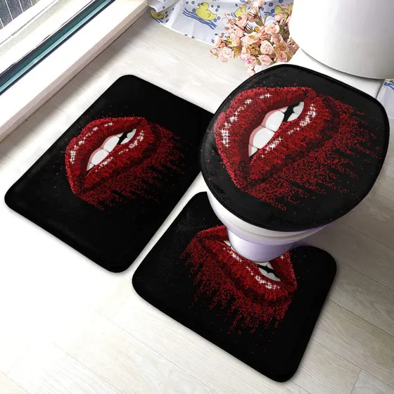 3 Alfombra Baño Diseño Labio Rojo Brillante Absorbente