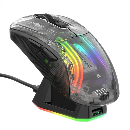 Mouse Gamer Inalámbrico Attack Shark X2 Pro Transparente Negro Bluetooth USB
