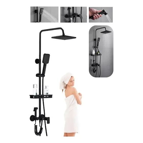 Moderna Columna De Ducha Negro Mate 4 Funciones Para Baño