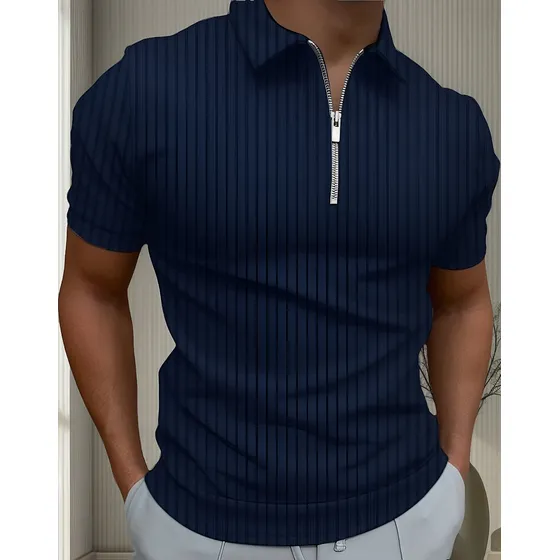 Camisa Polo Manga Curta Com Ziper Gola Polo Masculina