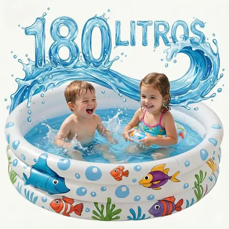 Piscina Banheira Inflável Infantil Redonda 180 Litros 3 Anéis Bebê Criança Praia Fundo Do Mar Kizumba