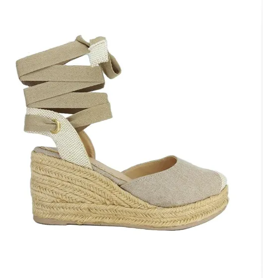 Alpargata Beige De Mujer Con Plataforma Ligera Y Tiras 7 Cm