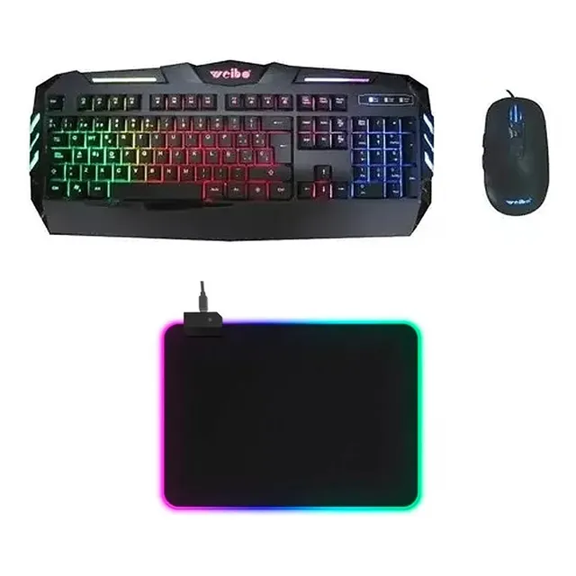 Kit Teclado + Mouse Weibo Retroiluminado Esp + Mousepad Rgb