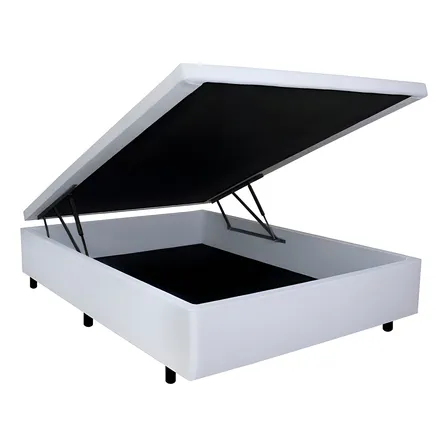 Base Baú Viúva 120x203 Corino Linho Com Pistão A Gás Cor Branco
