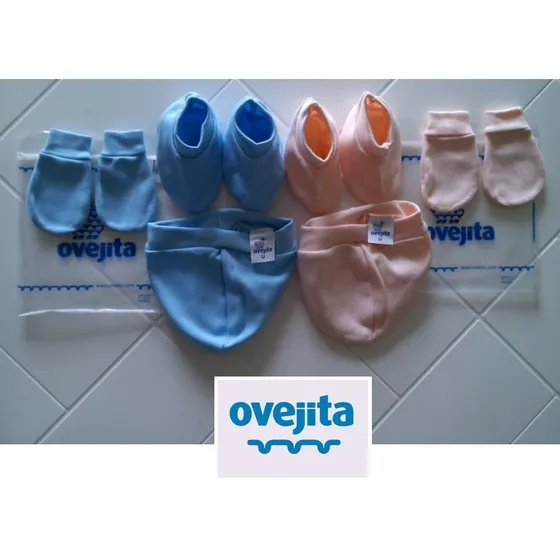 Kit De Gorrito Manoplas Escarpines Ovejita De Bebe Algodon