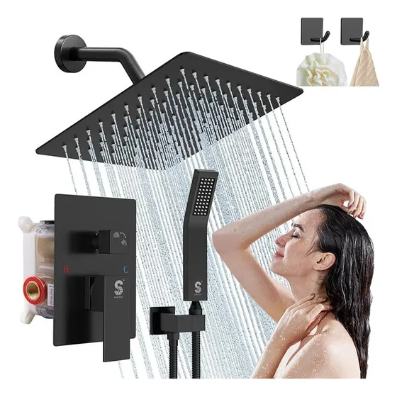 Regadera Cuadrada Kit Alta Presión Baño Ducha De Lujo Jujuju