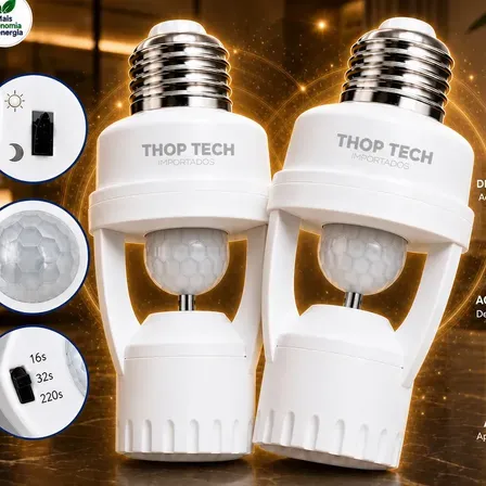Kit 2 Sensor De Presença E Movimento Iluminação Lâmpada Soquete E27 Fotocélula Infraverme…