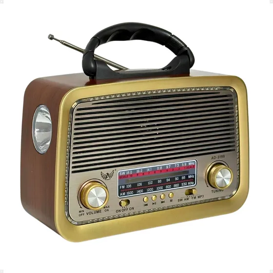 Radio Retro Vintage A Pilha E Tomada Am Fm Bluetooth Mp3 Usb