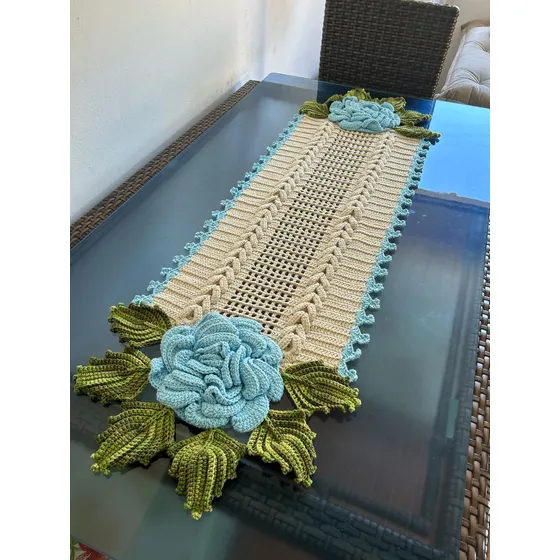 Caminho De Mesa De Crochê Flores - 154x43 - Artesanal