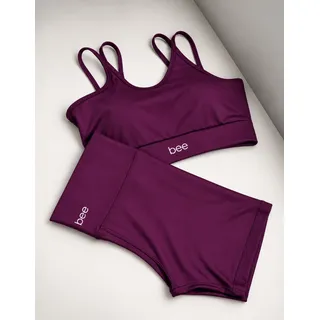 Conjunto Fitness Bee Top Cropped E Short Premium Feminino Roxo Liso M