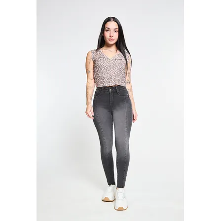 Jeans Mujer Tiro Alto Pitillo 1836 Gris Paradise Jeans