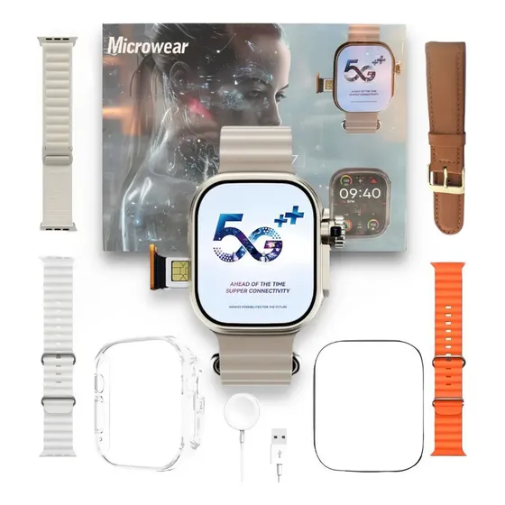 Smartwatch Microwear Ultra Ai 3 5G AMOLED Faz Ligações Chip Câmera NFC GPS Prateado
