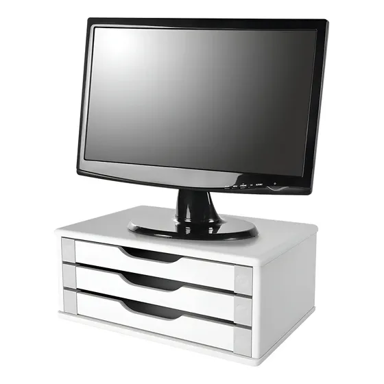 Suporte Para Monitor Souza Branco MDF 3 Gavetas Fixo Mesa