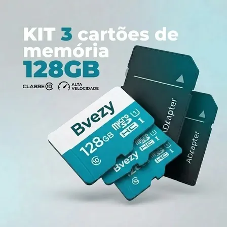 Kit 3 Cartões Microsdxc Sayonara 128 Gb Classe 10 Com Adaptador Para Celular E Câmeras