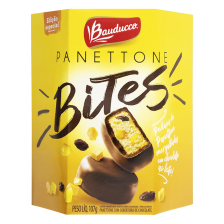 Panettone Cobertura Chocolate ao Leite Bauducco Bites Caixa 107g Bauducco