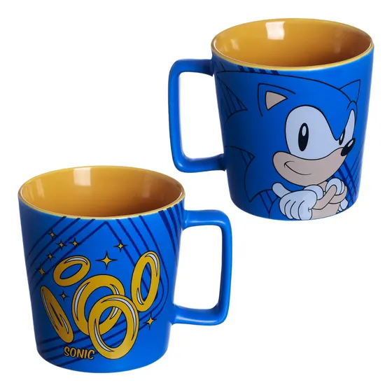 Caneca Sonic Speed Alça Quadrada Cerâmica 400ml Oficial Sega