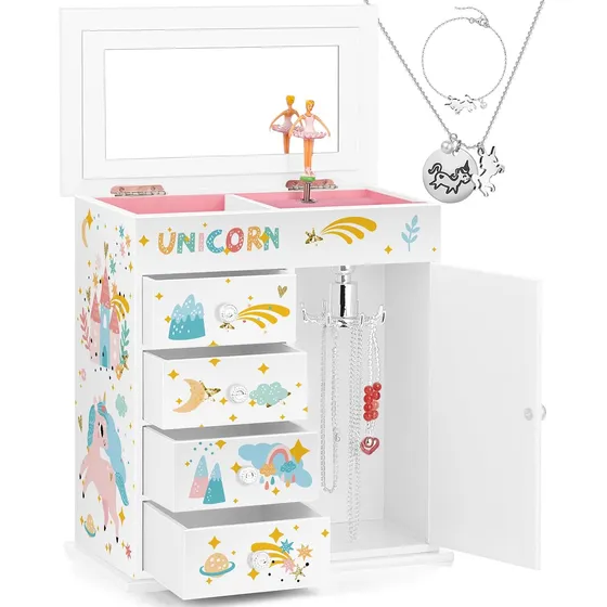 Joyero Para Niñas De 5 Capas Con Unicornio, Incluye Juego
