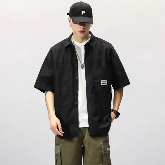 Camisa De Manga Corta De Estilo Industrial Para Hombre De Ve