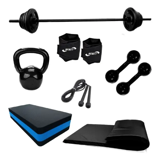 Kit Barra + Peso + Halter + Step + Corda + Caneleira + Colch