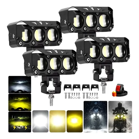 4 Faros Auxiliar Luces Led 3 Modo Doble Color Para Auto Moto