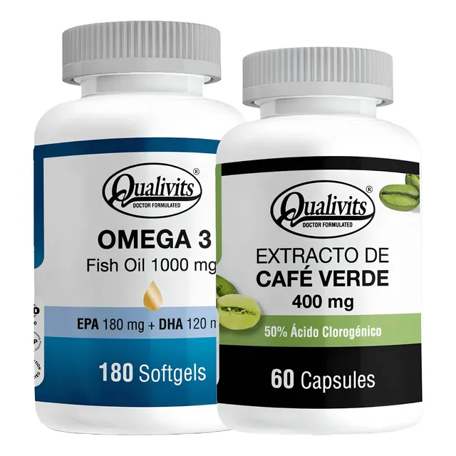 Omega 3 180 Softgels + Extracto De Café Verde Qualivits Sabor Sin Sabor