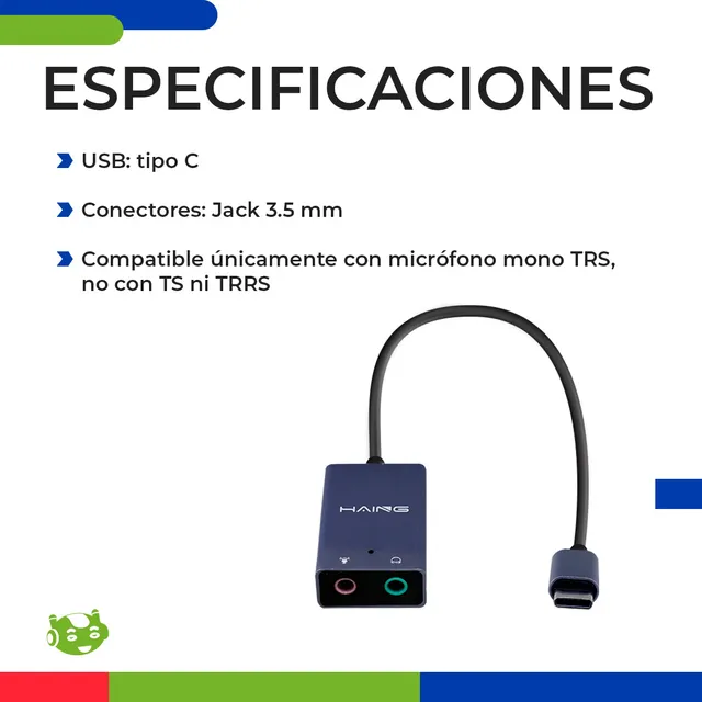 Haing Tarjeta De Sonido Convertidor A 3.5 Mm Cable Adaptador De Audio Usb Tipo C Para Audífonos Y Micrófono Color Negro