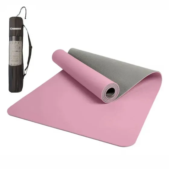 Tapete De Yoga Rubber Fit Tpe Biodegradável 6mm Cor Rosa e Cinza