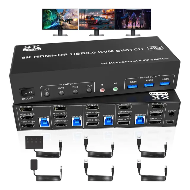 Switch Kvm 8k@60hz Displayport + 2 Hdmi Usb3.0 Para 3