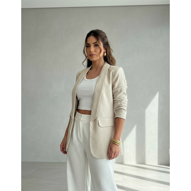 Blazer Feminino Linho Casual Moderno Versátil Elegante Chic