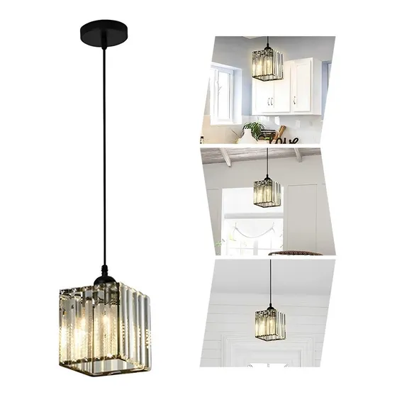Lámpara Colgante Lámpara De Techo Cristal Moderna Decorativa Estructura cuadrado negro