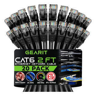 Gearit Cat 6 Ethernet Cable 2 Ft (20-pack) - Cat6 Patch C... Gearit Cat 6 Ethernet Cable 2 Ft (20-pack) - Cat6 Patch C...