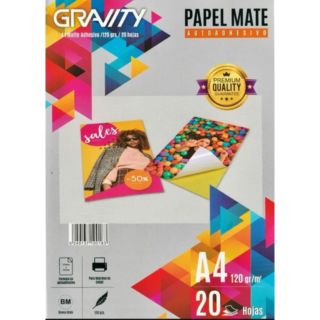 Papel Foto Autoadhesivo Matte A4 120grs X 20 X 3 Paquetes